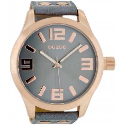 OOZOO Timepieces 51mm Rosegold Blue Leather Strap C1104